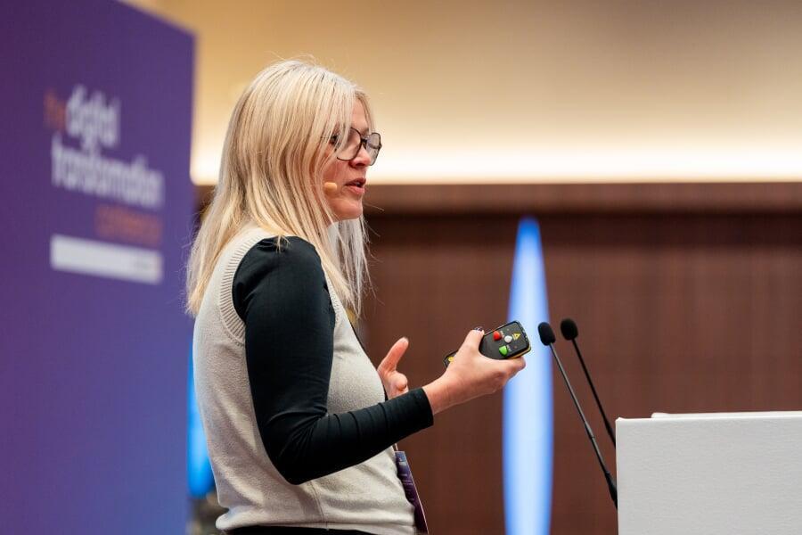 Jen Staves speaking at a Roar Media conference in 2025